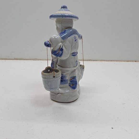 Vintage Chinese Porcelain Blue White Fisherman Figurine Water Buckets and Fish - Picture 3 of 9